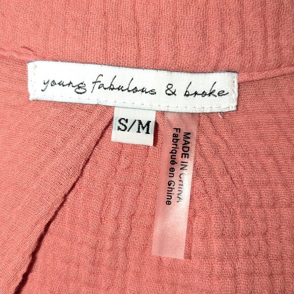 Young Fabulous & Broke | Gauze Cotton Ombre Top in Melon & Mustard Yellow | S/M - Picture 6 of 10